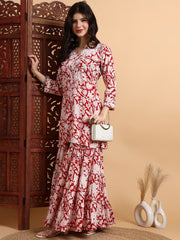 Hand Block Chikankari Kurta Sharara Set