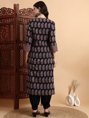 Hand Black Ajrak Print Kurta