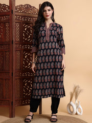 Hand Black Ajrak Print Kurta