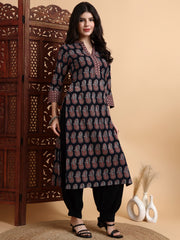 Hand Black Ajrak Print Kurta
