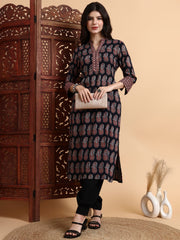 Hand Black Ajrak Print Kurta