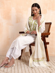 Hand Crafted Chikankari Mul Chanderi Kurta Set