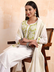 Hand Crafted Chikankari Mul Chanderi Kurta Set