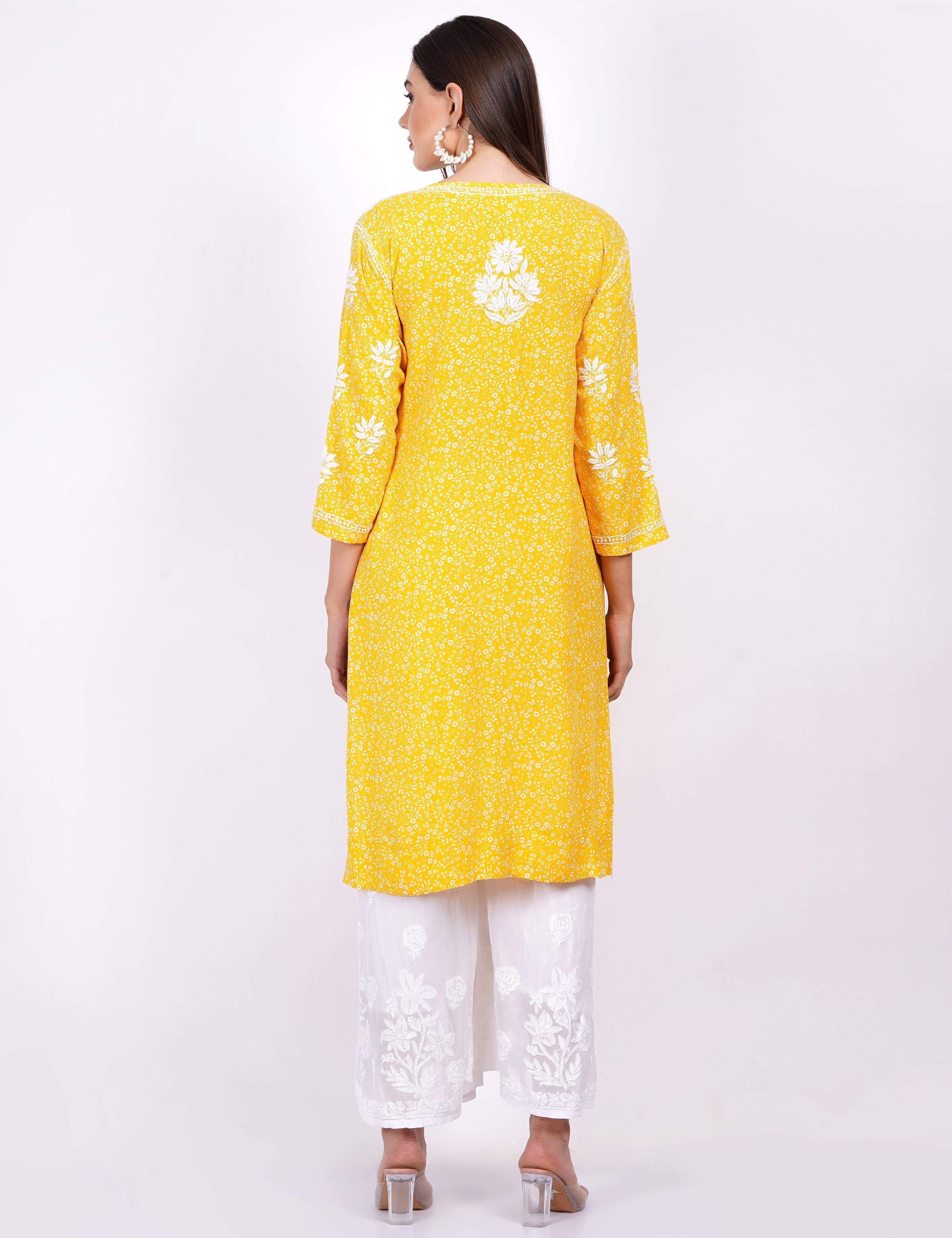 Yellow Rayon Chikankari Kurti - Sufiza Lifestyle