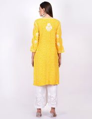 Yellow Rayon Chikankari Kurti - Sufiza Lifestyle