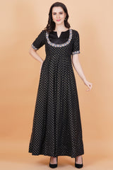 Black with Golden Foil Print zardosi Embroidery Net Dupatta - Sufiza Lifestyle