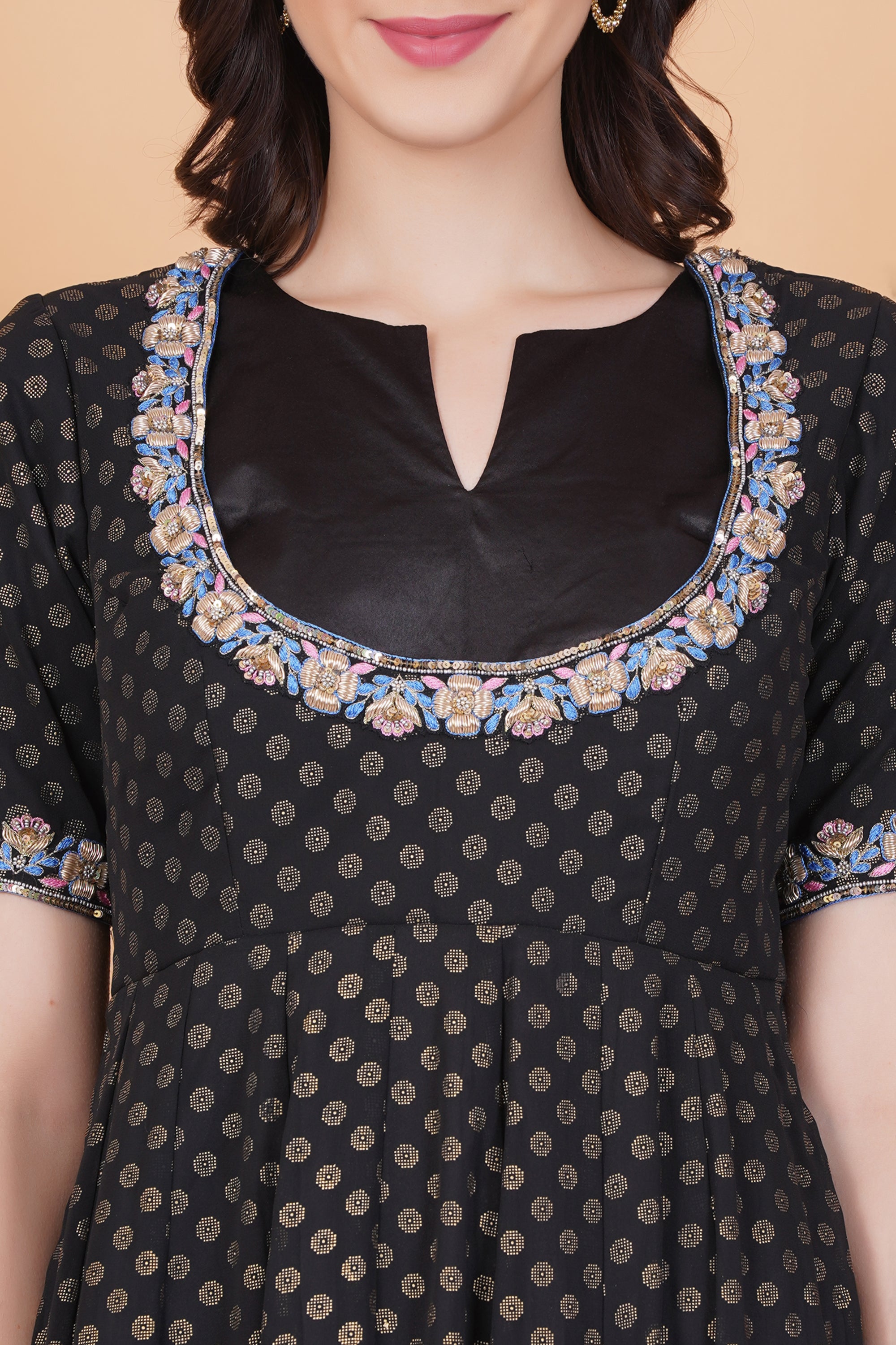 Black with Golden Foil Print zardosi Embroidery Net Dupatta - Sufiza Lifestyle