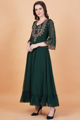 Dark Green Zardosi Hand Work Full Length dress with Mehroon Dupatta - Sufiza Lifestyle
