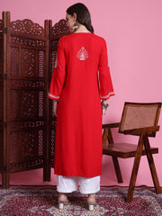 "Sufiza" Chikankari Red Modal Kurta
