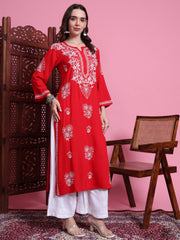 "Sufiza" Chikankari Red Modal Kurta