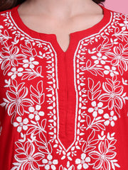 "Sufiza" Chikankari Red Modal Kurta