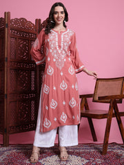 "Sufiza" Chikankari Modal Peach Color Kurta