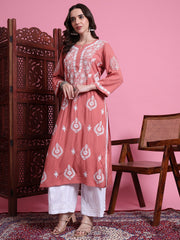 "Sufiza" Chikankari Modal Peach Color Kurta