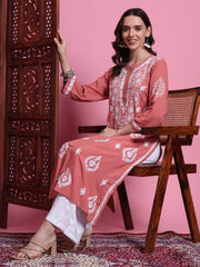 "Sufiza" Chikankari Modal Peach Color Kurta