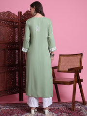 "Sufiza" Chikankari Pista Green Kurta.