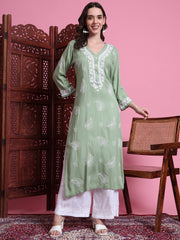 "Sufiza" Chikankari Pista Green Kurta.