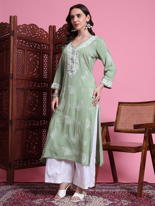 "Sufiza" Chikankari Pista Green Kurta.