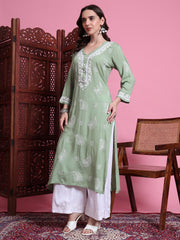 "Sufiza" Chikankari Pista Green Kurta.
