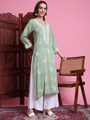 "Sufiza" Chikankari Pista Green Kurta.