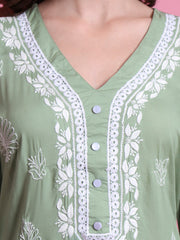 "Sufiza" Chikankari Pista Green Kurta.