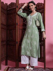"Sufiza" Chikankari Pista Green Kurta.