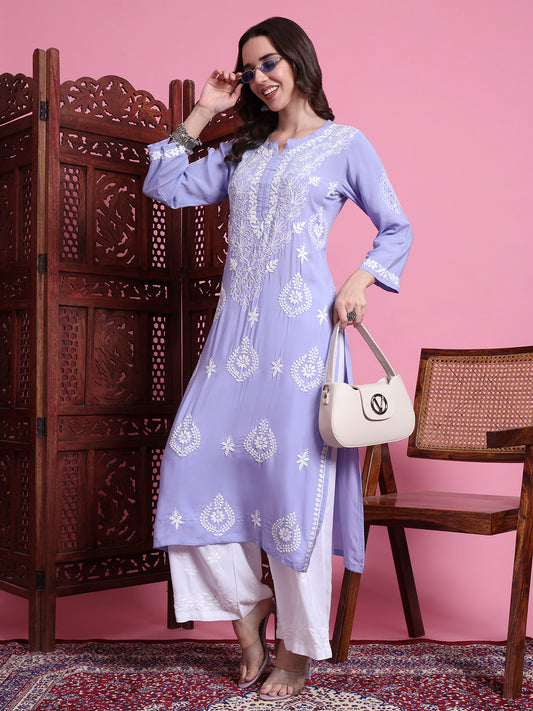 "Sufiza" Chikankari Modal Purple color kurta.