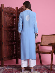"Sufiza" Chikankari Blue Color Modal Kurta
