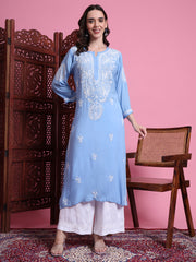 "Sufiza" Chikankari Blue Color Modal Kurta