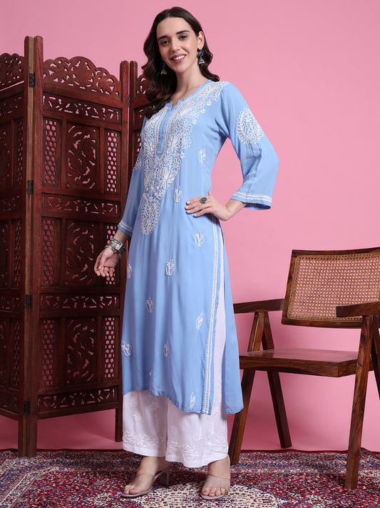 "Sufiza" Chikankari Blue Color Modal Kurta