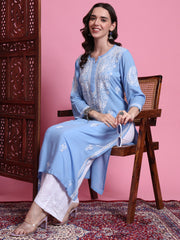 "Sufiza" Chikankari Blue Color Modal Kurta