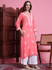 "Sufiza"  Chikankari Peach Color Kurta.