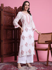 "Sufiza" Chikankari Muslin White Color Kurta