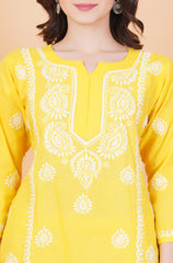 Slub Cotton Mustard Color Chikankari Co-ord Set - Sufiza Lifestyle