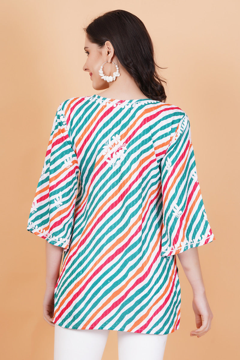 Cotton Leheriya Print Chikankari Kurti - Sufiza Lifestyle
