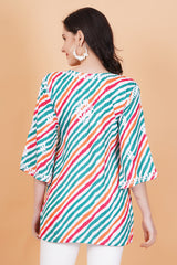Cotton Leheriya Print Chikankari Kurti - Sufiza Lifestyle