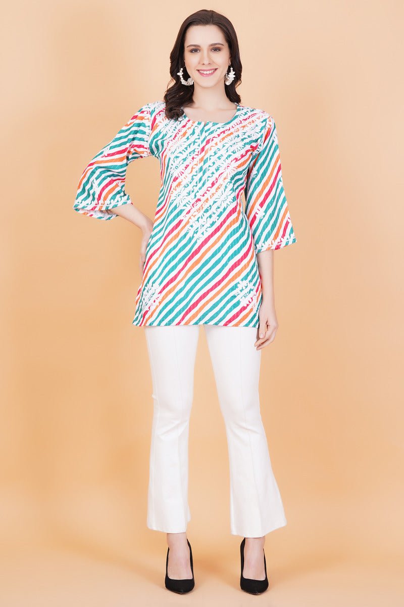 Cotton Leheriya Print Chikankari Kurti - Sufiza Lifestyle
