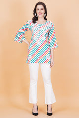 Cotton Leheriya Print Chikankari Kurti - Sufiza Lifestyle