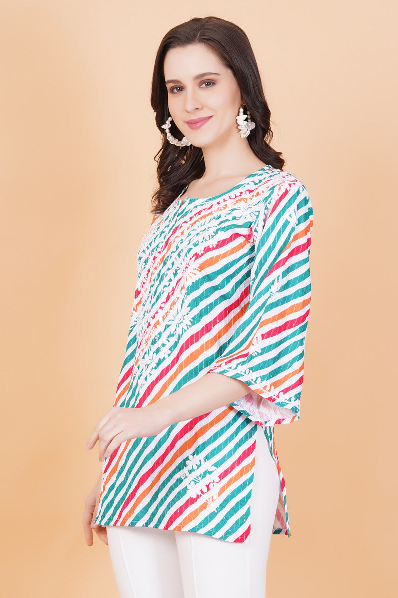 Cotton Leheriya Print Chikankari Kurti - Sufiza Lifestyle