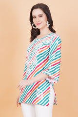 Cotton Leheriya Print Chikankari Kurti - Sufiza Lifestyle