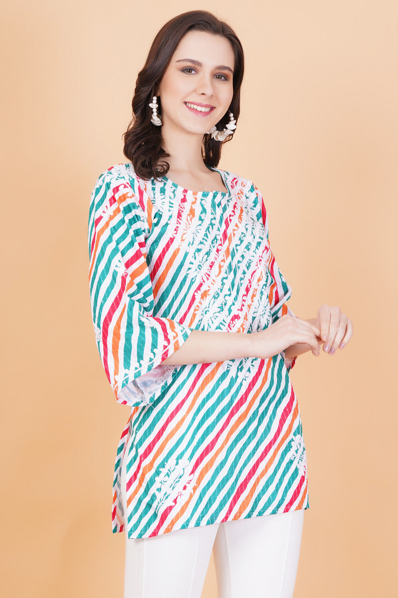 Cotton Leheriya Print Chikankari Kurti - Sufiza Lifestyle