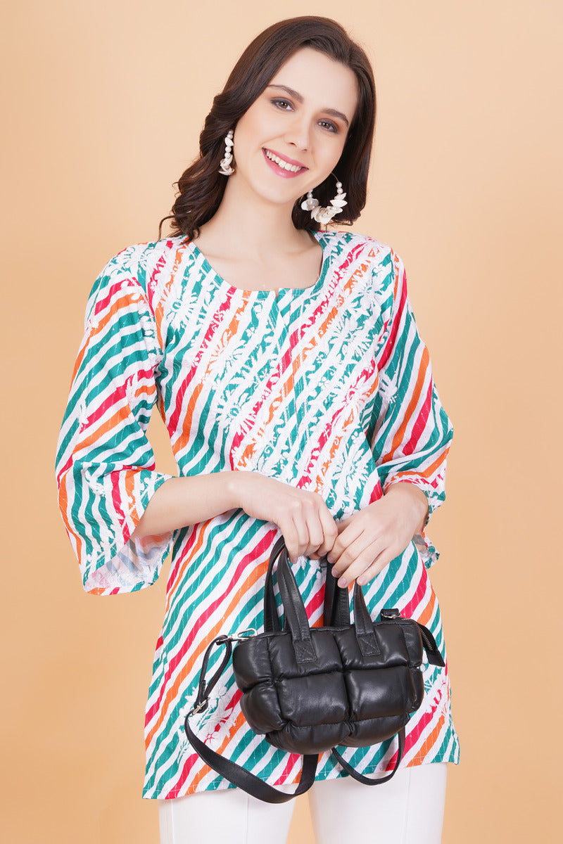Cotton Leheriya Print Chikankari Kurti - Sufiza Lifestyle