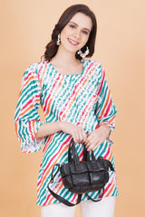Cotton Leheriya Print Chikankari Kurti - Sufiza Lifestyle