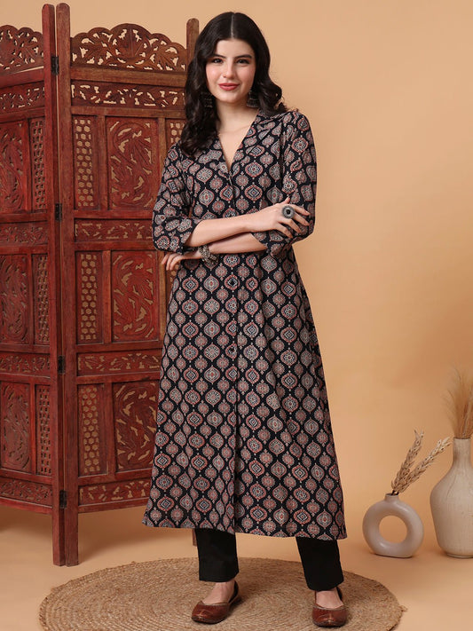 Hand Block Ajrak Print Black Kurta S2000
