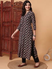 Hand Block Ajrak Print Black Kurta  S2000