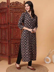 Hand Block Ajrak Print Black Kurta S2000