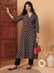 Hand Block Ajrak Print Black Kurta  S2000