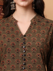 Hand Block Bottle Green Kurti   S2003