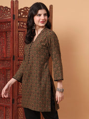 Hand Block Bottle Green Kurti   S2003