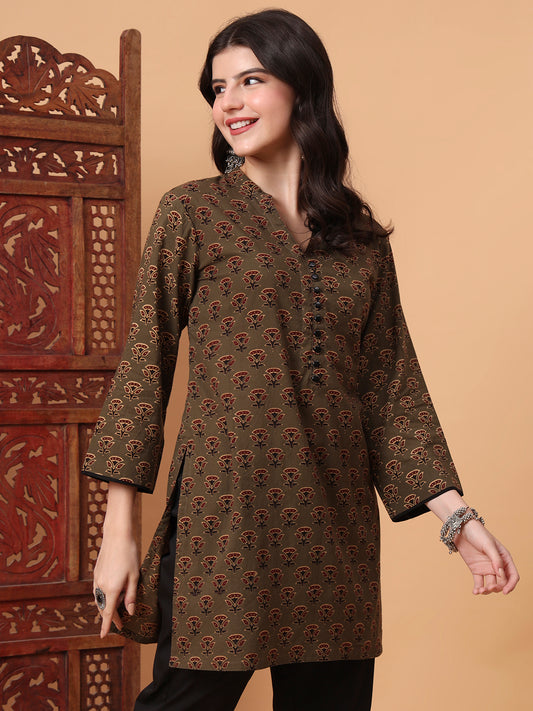Hand Block Bottle Green Kurti   S2003