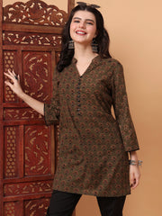 Hand Block Bottle Green Kurti   S2003